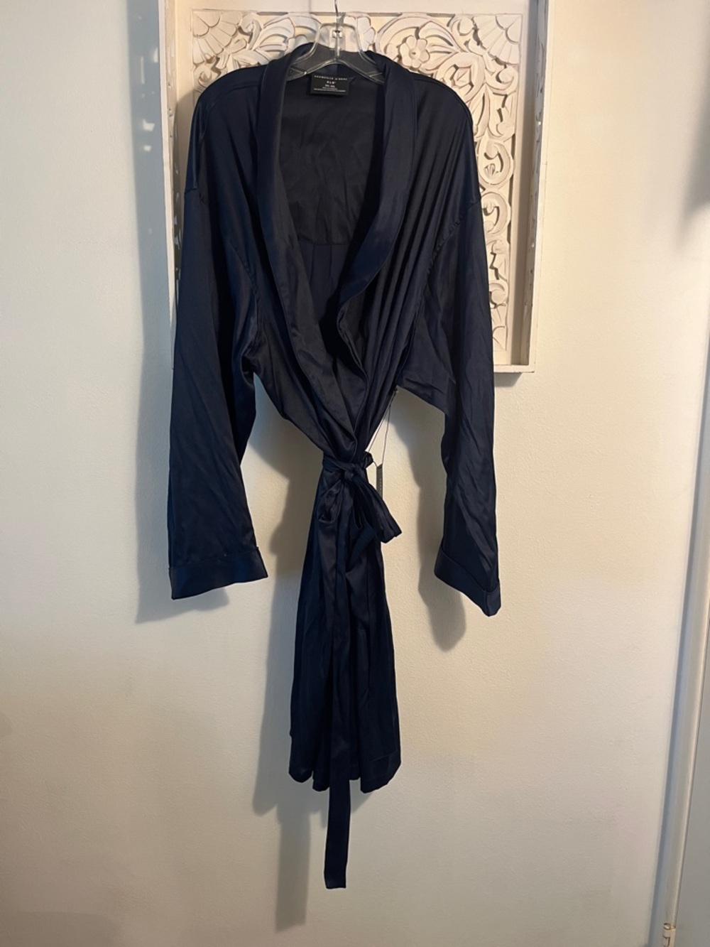 Silky Navy Men’s Robe with Tie Closure